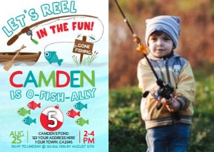 Fishing Birthday Invitation with photo (blue) - www.printerfairy.com design preview