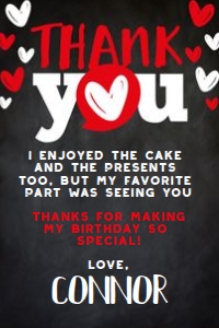 Valentine's Day Thank You Card (black) - www.printerfairy.com design preview