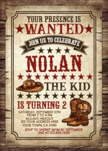 Western Birthday Invitation Wanted - www.printerfairy.com design preview