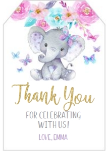 Elephant Floral Favor Tag - www.printerfairy.com design preview