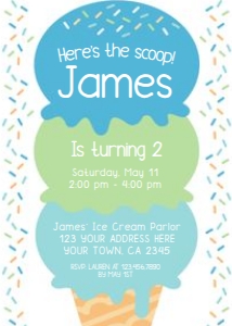 Ice Cream Birthday Party Invitation (blue green) - www.printerfairy.com design preview
