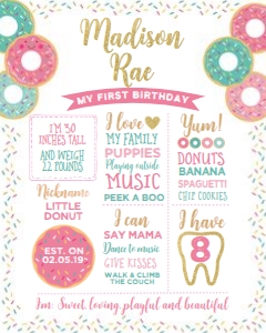Donut Gold Birthday Board (white) - www.printerfairy.com: Donut Gold Birthday Board (white) - www.printerfairy.com