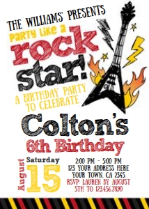 Rockstar Birthday Party Invitation (red white) - www.printerfairy.com design preview