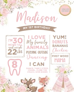 Tribal Wild One Birthday Board (pink, gold, white) - www.printerfairy.com design preview