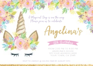 Unicorn Birthday Party Invitation Landscape -  www.printerfairy.com: Unicorn Birthday Party Invitation Landscape -  www.printerfairy.com