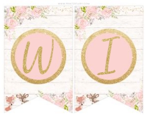 Tribal Wild One Birthday Banner (pink, gold, wood) - www.printerfairy.com design preview