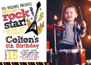 Rockstar Birthday Party Invitation with Photo (red white) - www.printerfairy.com design preview
