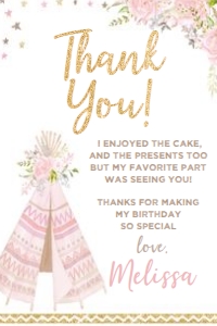 Teepee Thank You Cards (white) - www.printerfairy.com design preview