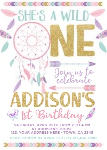 Dreamcatcher ONE Invitation (white) - www.printerfairy.com design preview