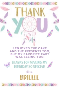 Dreamcatcher Thank You Card (white) - www.printerfairy.com design preview