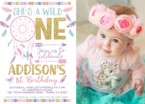 Dreamcatcher ONE Invitation with Photo (white) - www.printerfairy.com design preview