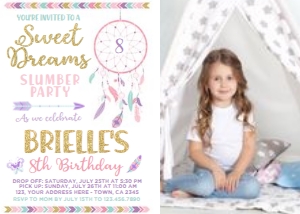 Dreamcatcher Birthday Invitation with photo (white) - www.printerfairy.com design preview