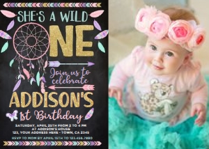 Dreamcatcher ONE Invitation with Photo (Black ) - www.printerfairy.com design preview