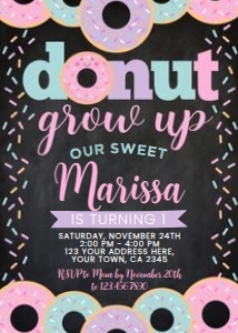 Donut Grow Up First Birthday Invitation (black) - www.printerfairy.com: Donut Grow Up First Birthday Invitation (black) - www.printerfairy.com