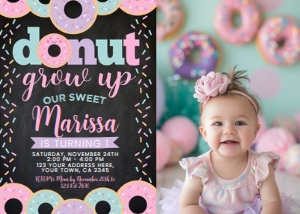 Donut Grow Up First Birthday Invitation with photo (black) - www.printerfairy.com: Donut Grow Up First Birthday Invitation with photo (black) - www.printerfairy.com