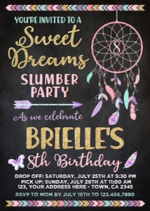 Dreamcatcher Birthday Invitation (Black) - www.printerfairy.com design preview