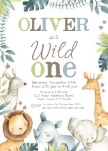 Wild One Jungle Birthday Invitation (white) - www.printerfairy.com: Wild One Jungle Birthday Invitation (white) - www.printerfairy.com