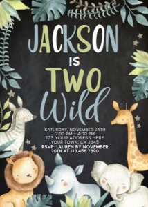 Two Wild Jungle Birthday Invitation (black) - www.printerfairy.com: Two Wild Jungle Birthday Invitation (black) - www.printerfairy.com