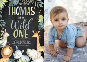 Wild One Jungle Birthday Invitation with Photo (black) - www.printerfairy.com design preview