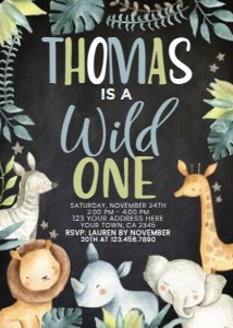 Wild One Jungle Birthday Invitation (black) - www.printerfairy.com: Wild One Jungle Birthday Invitation (black) - www.printerfairy.com