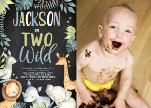 Jungle Birthday Invitation Two Wild with Photo (black) - www.printerfairy.com: Jungle Birthday Invitation Two Wild with Photo (black) - www.printerfairy.com