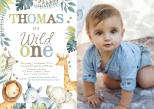 Wild One Jungle Birthday Invitation with Photo (white) - www.printerfairy.com: Wild One Jungle Birthday Invitation with Photo (white) - www.printerfairy.com