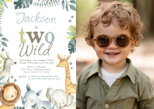 Two Wild Jungle Birthday Invitation with Photo (white) - www.printerfairy.com: Two Wild Jungle Birthday Invitation with Photo (white) - www.printerfairy.com