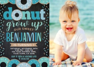 Donut Grow Up Birthday Invitation with Photo (Blue & Black) - www.printerfairy.com: Donut Grow Up Birthday Invitation with Photo (Blue & Black) - www.printerfairy.com