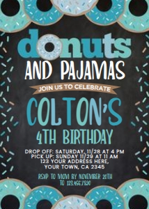 Donuts and Pajamas Birthday Invitation (black, blue) - www.printerfairy.com: Donuts and Pajamas Birthday Invitation (black, blue) - www.printerfairy.com