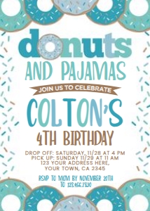 Donuts and Pajamas Birthday Invitation (white, blue) - www.printerfairy.com: Donuts and Pajamas Birthday Invitation (white, blue) - www.printerfairy.com