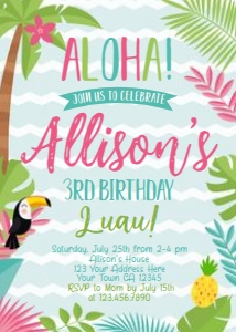 Luau Birthday Party Invitation Pink Blue - www.printerfairy.com design preview