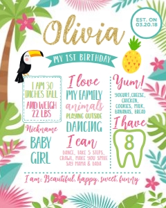 Luau Birthday Board (Pink White) - www.printerfairy.com design preview