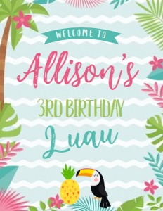 Luau Welcome Sign (pink blue) - www.printerfairy.com design preview