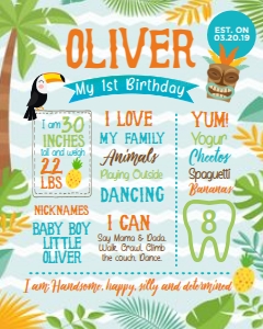 Luau Birthday Board (orange blue) - www.printerfairy.com design preview