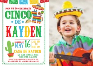 Fiesta Cinco Birthday Invitation (white) with photo - www.printerfairy.com design preview