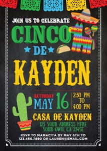 Fiesta Cinco Birthday Invitation (black) - www.printerfairy.com design preview