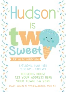 Ice Cream Second Birthday Invitation (orange blue) - www.printerfairy.com design preview