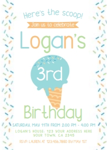 Ice Cream Birthday Party Invite (white orange blue) - www.printerfairy.com design preview