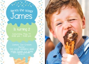 Ice Cream Birthday Party Invitation with photo (blue) - www.printerfairy.com: Ice Cream Birthday Party Invitation with photo (blue) - www.printerfairy.com