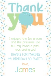 Ice Cream Party Thank You Card (blue green no face) - www.printerfairy.com design preview