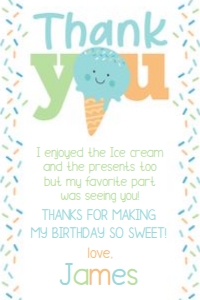 Ice Cream Party Thank You Card (blue green) - www.printerfairy.com: Ice Cream Party Thank You Card (blue green) - www.printerfairy.com
