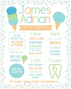 Ice Cream Birthday Board (blue green) - www.printerfairy.com: Ice Cream Birthday Board (blue green) - www.printerfairy.com