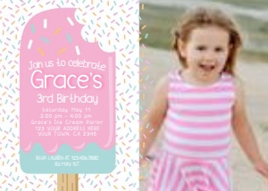 Popsicle Birthday Party Invitation (pink) with photo - www.printerfairy.com design preview