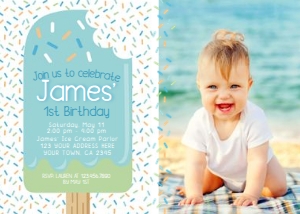 Popsicle Birthday Party Invitation (blue green) with photo - www.printerfairy.com design preview