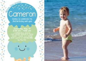 Ice Cream Birthday Party Invitation (blue green) with face and photo - www.printerfairy.com design preview