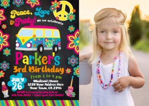 Hippie Birthday Invitation with Photo (black) - www.printerfairy.com design preview