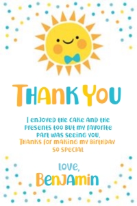 Little Sunshine Thank You Card (blue) - www.printerfairy.com design preview