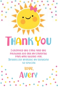 Little Sunshine Thank You Card (pink) - www.printerfairy.com design preview