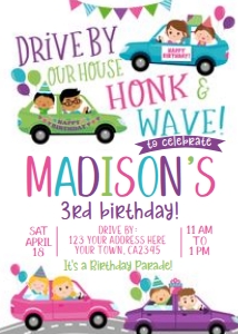 Drive Through Birthday Party Invitation (pink vertical) - www.printerfairy.com design preview