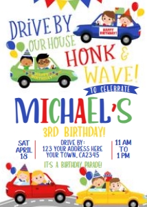 Drive Through Birthday Party Invitation (red & blue vertical) - www.printerfairy.com design preview